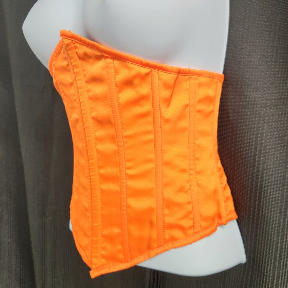 Orange Burleska Underbust Corset Front Hook Eye Fasten and Tie Cinch Back Sz 26